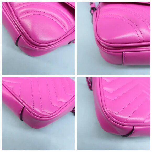 100% Authentic GUCCI GG Marmont Fuchsia Leather Shoulder Bag 1595-101324 - Picture 6 of 12
